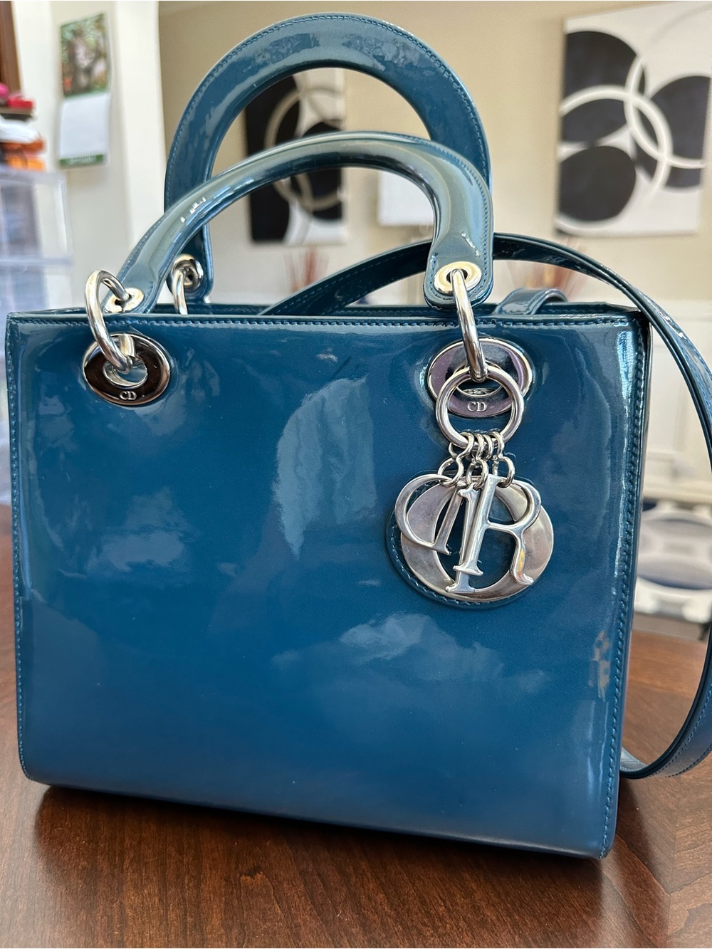 Dior Blue Patent Leather Lady Dior Top-Handle Bag - Picture 14 of 14